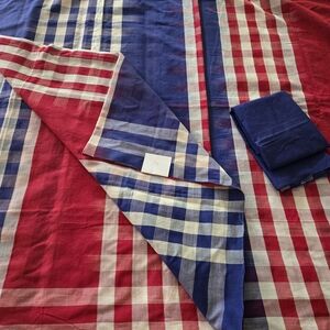 Red and Blue Checkered South Cotton Saree With Matching Blue Blouse Piece